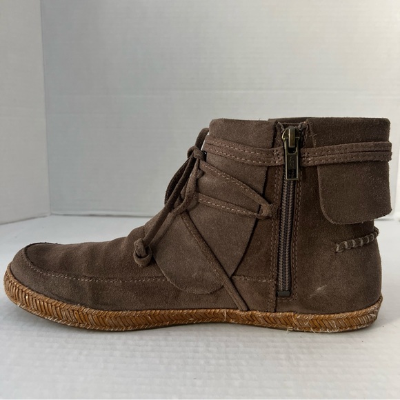 EUC UGG REID CARIBU BROWN ANKLE BOOT SUEDE BOOTIE ZIPPER WOMENS US 8.5 Winter - Picture 2 of 10